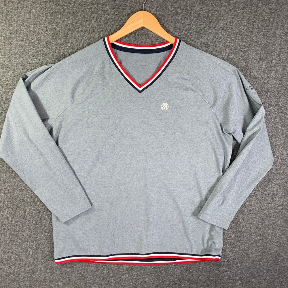 G/Fore V Neck Sweater Men Extra Large Gray Pullover Performance Golf Preppy